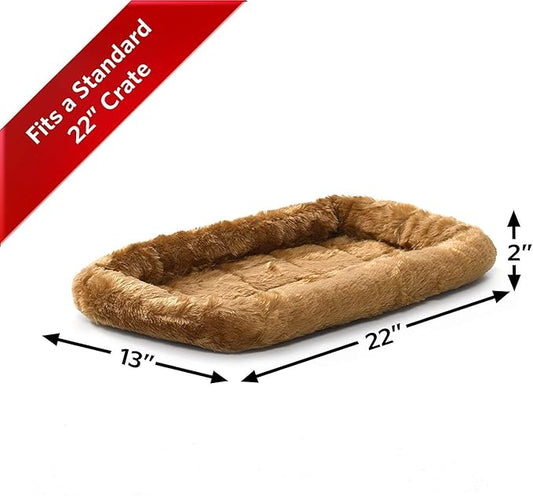 MidWest Homes for Pets QuietTime XS Dog Bed – Cinnamon Faux Fur Bolster, Ultra-Soft and Machine Washable, Fits 22-Inch Crates and Carriers, for Small Dogs and Cats