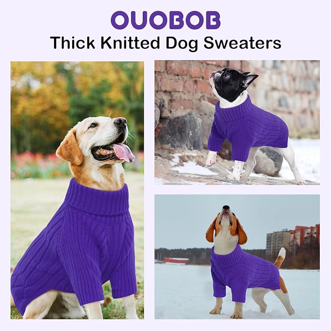 XXL Dog Sweaters for Extra Large Dogs, Warm Winter Fall Dog Sweaters for Dog Girls Boys, Turtleneck Dog Knitwear,Doggie Christmas Sweater,Pet Sweatshirt Clothes Outfit Knit Labrador(Purple XXL)