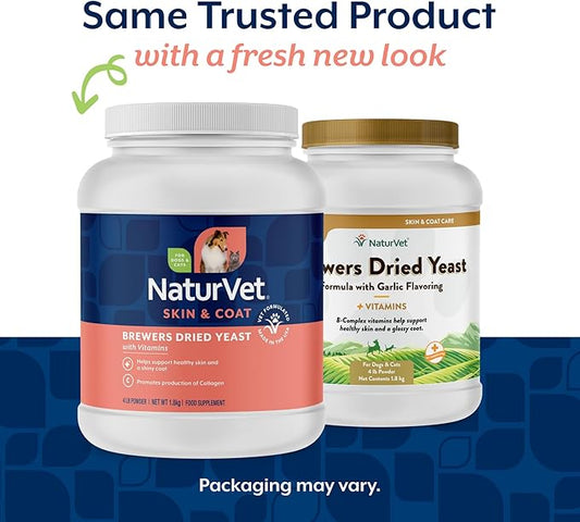 NaturVet – Brewer’s Dried Yeast Formula with Garlic Flavoring – Plus Vitamins – Supports Healthy Skin & Glossy Coat – Fortified with B-1, B-2, Niacin & Vitamin C – for Dogs & Cats (4 lb Powder)