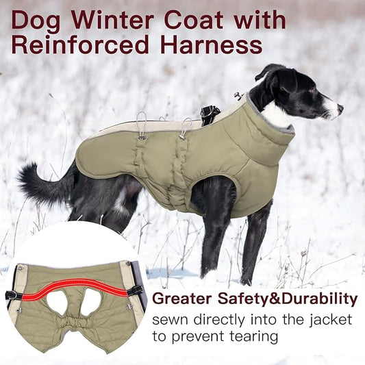 Dog Coat - Large Dogs Winter Jacket, Warm Zip Up Snowsuit, Reflective, Water-Resistant, Beagle, Corgi, Apricot