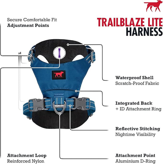 Tuff Pupper All-Day Wear Dog Harness | for Walking, Trail Running, Hiking | Front & Back Leash Clips | Reflective Trim | Easy On/Off Buckles | Lightweight Breathable | No Pull Design (XXS, Blue)
