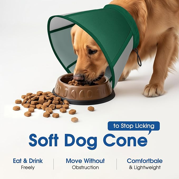 SUNFURA Dog Cone - Soft Cone for Dogs to Stop Licking, Adjustable Dog Cones for Medium Dogs After Surgery, Pet Recovery Elizabethan Collar Alternative for Wound Care, Spay, Neuter, Green M