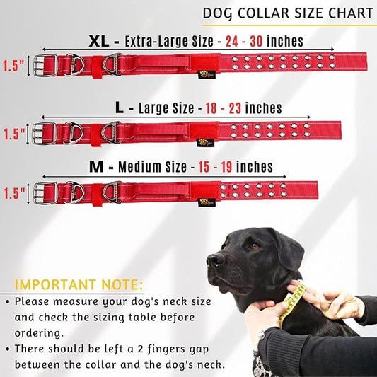 ADITYNA Heavy Duty Red Dog Collar for Large Dogs - Reflective Collar with Handle for Training, and Walking - Wide, Thick, Tactical, Soft Neoprene Padded