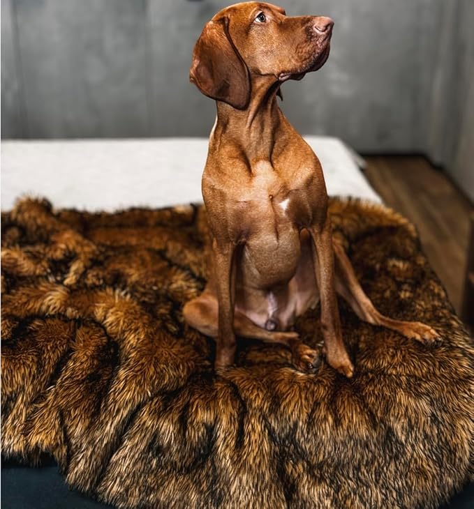 IHAPPYDOG Waterproof Dog Blanket for Small, Medium & Large Dogs – Faux Fur Pet Throw for Couch, Sofa, Bed & Car – Soft, Washable, Stain-Resistant, Durable Cover - Brown 40" x 30"