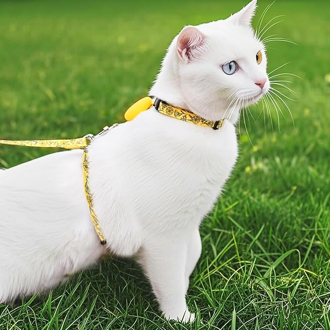 PUPTECK Adjustable Cat Harness and Leash Set Escape Proof Kitten Strap Collar for Walking Travel, Floral Pattern