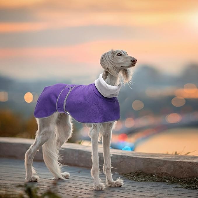 Geyecete Greyhound Cosy Fleece Jumper,Dog Winter Coat with Warm Fleece Lining,Outdoor Dog Apparel with Adjustable Bands-Purple-XXL