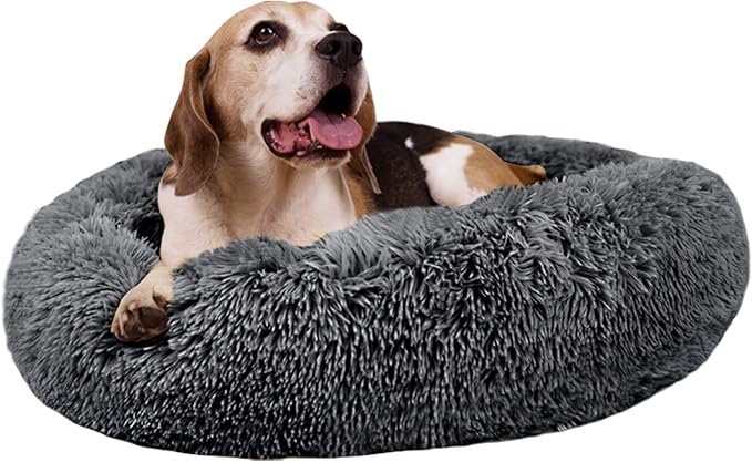 MFOX Calming Dog Bed (S/M/L/XL) for Medium and Large Dogs Comfortable Pet Bed Faux Fur Donut Cuddler Up to 15/30/50/90lbs