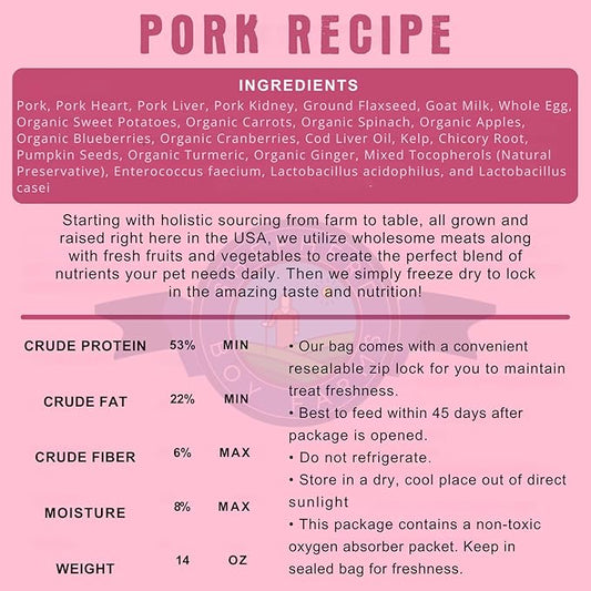 Shepherd Boy Farms Freeze Dried Raw Dog Food, Pork Recipe, All Natural, No Synthetics, Made in USA with Goat's Milk & Organic Produce, High Protein, Complete Meal (14oz)