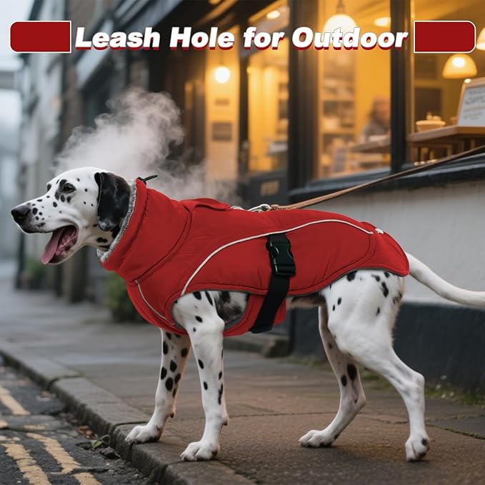 DENTRUN Winter Warm Dog Coat Reflective Jacket with Turtleneck for Cold Weather, Adjustable Buckle Windproof Water Repellent, Thick Snowsuit Fleece Vest for Small, Medium, Large Dogs, Red, S