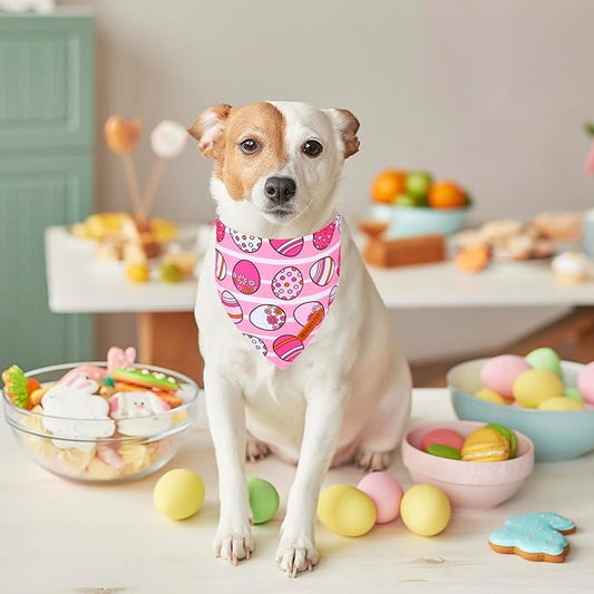 ADOGGYGO Easter Dog Bandana, Pink Bunny Scarf, Premium Durable Fabric, Adjustable Fit Female Pet Easter Bandanas for Medium Large Dogs (Large)