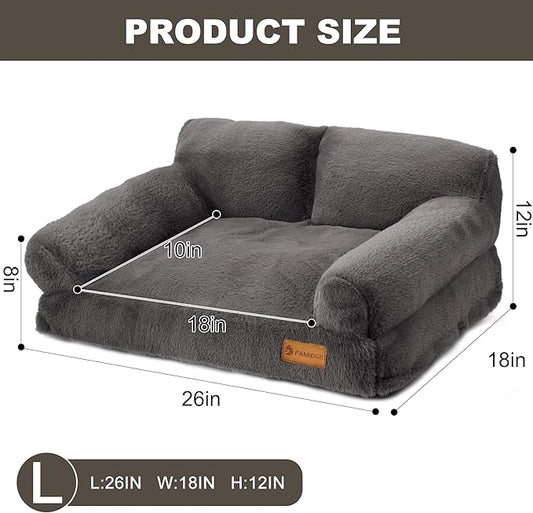 Cat Couch Bed - Cat Bed for Indoor Cats, Calming Pet Sofa Puppy Sleeping Bed with Removable Washable Cover, Cute Dog Couch and Kitty Lounge Chair for 20lbs Cats & Small Dogs(Dark Grey)