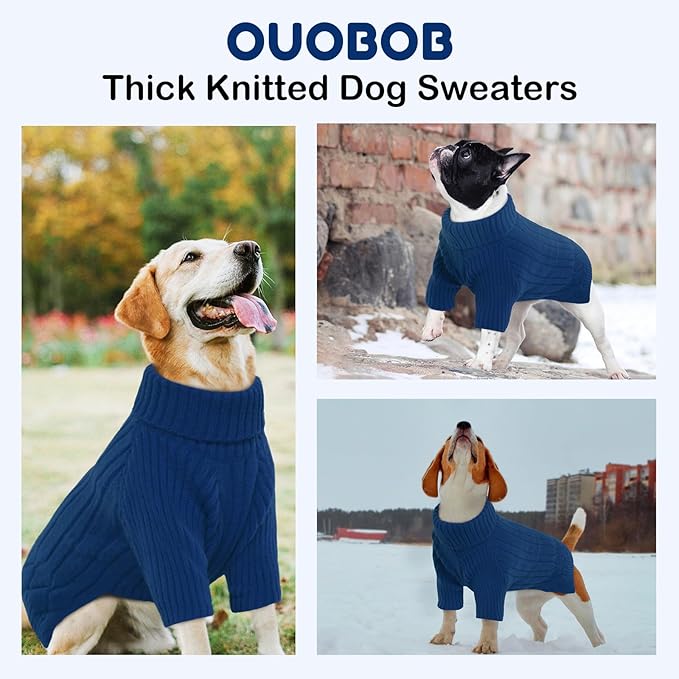 Large Dog Sweater - Turtleneck Thick Warm Doggie Christmas Sweater for Girl or Boy Dogs (Blue L)