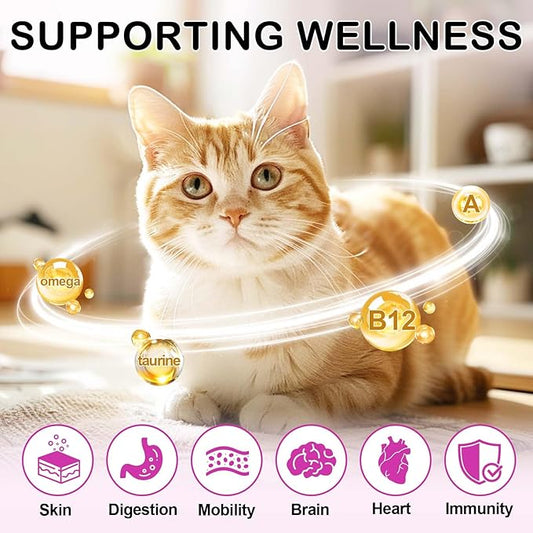Cat Multivitamin Crunchy & Creamy Chews, Cat Treats Support for Immune, Joint, Skin & Coat, Digestion, Heart & Eyes, Cats Vitamins Supplements with Taurine for Cats Kittens - Chicken Flavor