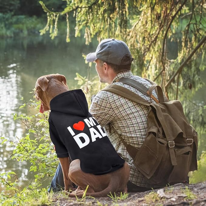 GreenJoy Dog Sweater Dog Hoodie Cold Weather Coat Hooded Sweatshirt for Puppies,Cats, Small Medium Large Dogs (Black (I Love My Dad), Large/X-Large)
