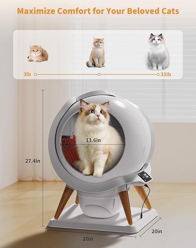 HoneyGuaridan Self-Cleaning Cat Litter Box, Waterproof Automatic Cat Litter Box,App Control, Odourless, Integrated Safety Protection, Water Rinsable and Easy to Clean, for Multiple Cats (3-33lb)