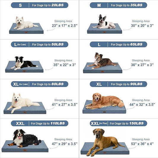 Outdoor Dog Bed for Medium Dogs, Waterproof Dog Crate Mat Orthopedic Egg Crate Foam Pet Bed with Washable Removable Oxford Cover, Blue