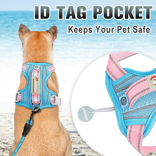 BARKBAY No Pull Dog Harness Large Reflective Dog Harness with Front Clip and Easy Control Handle for Walking Training Running with ID tag Pocket(Baby Blue & Baby Pink,M)
