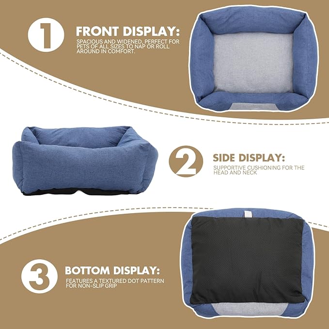 Athena Collection Dog Bed Large Size Dog, 32 Inches Washable Dog Bed for Large Cats Pets, Cozy Soft Warming Fabric with Nonskid Bottom, Blue
