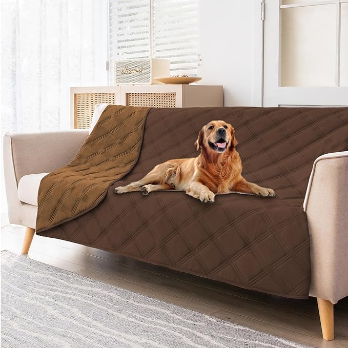 fuguitex Waterproof Dog Blanket Reversible for Small Dogs Resistant Leakproof Washable Couch Cushion Bed Protector Cover for Indoor Furniture Pet Friendly(40"*50",Brown+Chocolate