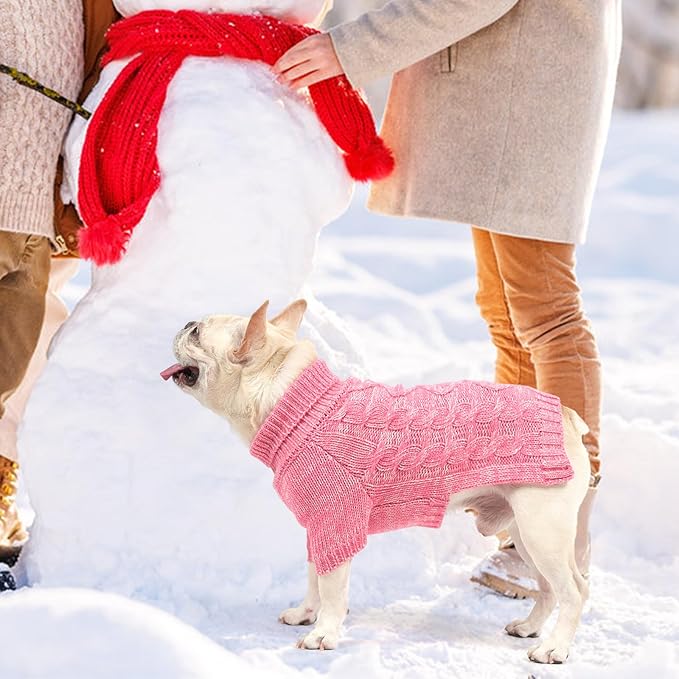 KOOLTAIL Dog Sweater for Large Medium Small Dogs, Fall Dog Sweaters, Turtleneck Cable Knitwear Pet Cold Weather Coats with Leash Hole, Warm Winter Pullover Clothes for Bulldog, Yorkie,Boy Girl,Pink SM