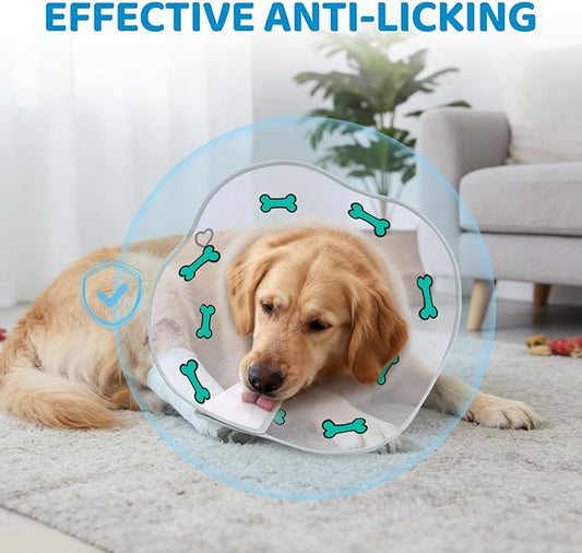 Elizabethan Dog Cone Collar, Adjustable Pet Cone to Stop Licking, Durable Plastic Neck Cone After Surgery for Small, Medium Large Dogs, Bone XL