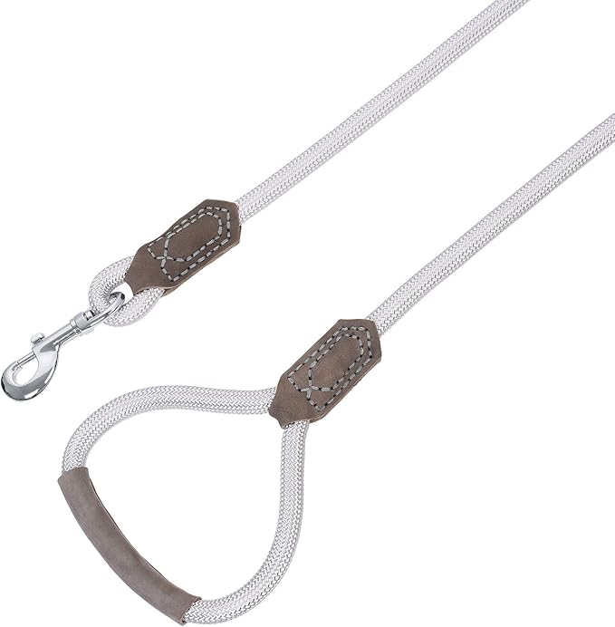 Mile High Life | Premium Leather Dog Leash | Strong Rope Leash | Leather Handle | Zinc Alloy Strong Clasp | Small Medium Large Dogs | 4/5/6 Feet(Sliver, 72 Inch (Pack of 1))