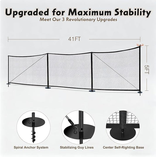 Driveway Guard Barricade Net - HDPE 5FT High 31/41FT Sizes 7.9inch Spiral Stakes 200% Anti-Tear with Middle Support Foldable Hook Prevents Kids & Toys Falling