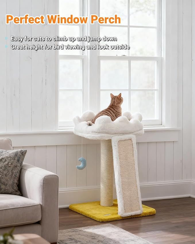 Happi N Pets New Cloud Cat Tree Tower, Cat Scratching Post with Bed, Small Cat Tree, Compact Cat Tower with Scratching Pad & Cloud Soft Perch & Cute Toys, Extra Toy, Bounus Catnip