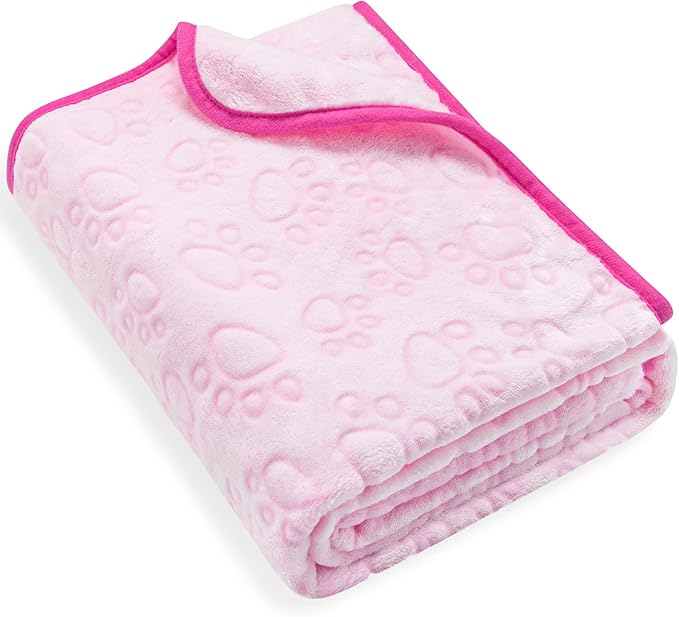 Stuffed Premium Soft Dog Blanket, Flannel Pink Stuff Cute Paw Print, 43 * 66 inches, Cat Blanket Puppy Supplies Dog Products Stuff Essentials