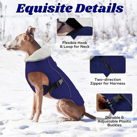 EMUST Dog Winter Coat, Thick Windproof Dog Jacket Winter, Pet Warm Vest for Small/Medium/Large Dogs, Blue XXL