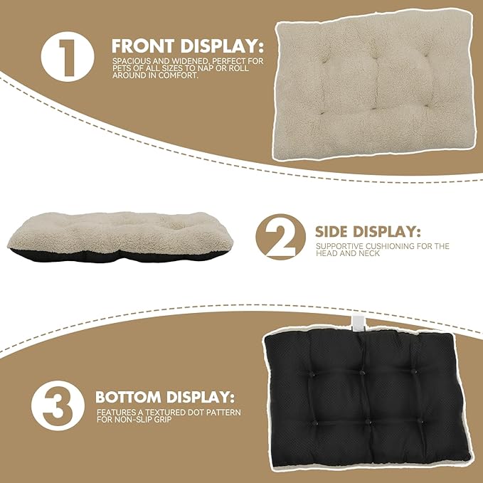Athena Collection Small Dog Bed, 28 Inches Washable Dog Crate Bed for Small Dogs Puppy Cats Pets, Faux Fir Calming Crate Pad Warming Cozy Soft, Beige