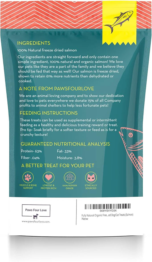 Organic Freeze-Dried Salmon Treats — Single Ingredient, Grain-Free & Gluten-Free — High Protein, Skin & Coat Support, Raw-Diet Friendly — Made in USA (Pack of 3)