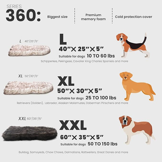 Laifug Luxury Faux Fur Dog Bed, 5-inch Thick Grade Ultra Soft Orthopedic Memory Foam Dog Bed with Faux Fur Cover, Plush Pup Rug with Removable Cover, Waterproof Liner(White)