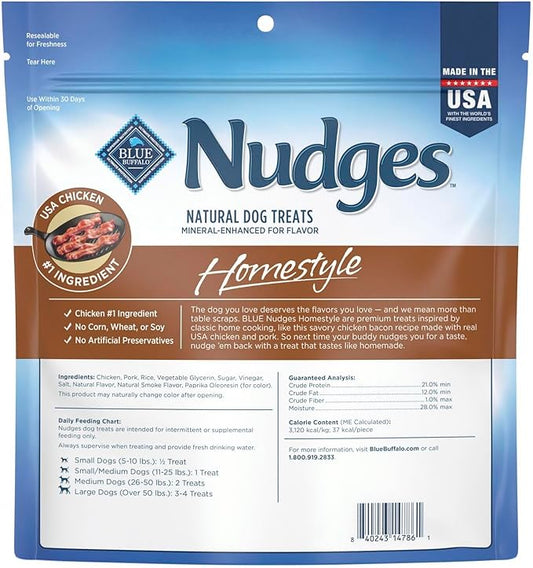 Blue Buffalo Nudges Homestyle Natural Dog Treats Chicken and Bacon Bag