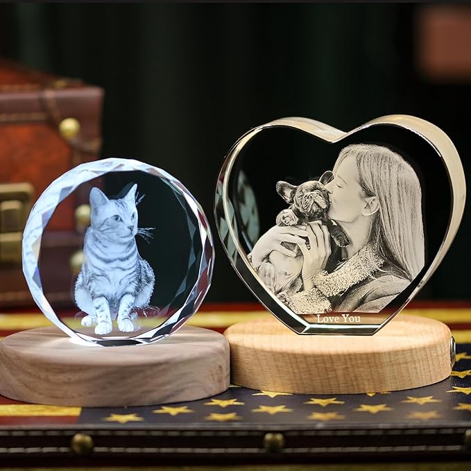 Personalized Pet 3D Crystal Photo,Pet Memorial Gifts for Dogs Cats Horses,Custom 3D Pictures,Engraved Crystal in Memory of Dog, Customized