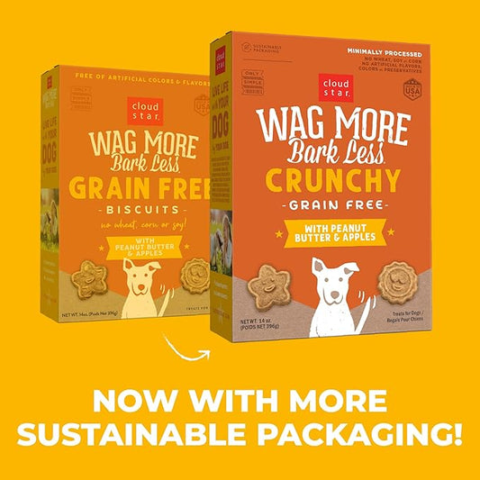 Cloud Star Wag More Bark Less Crunchy Grain Free Dog Treats, Peanut Butter & Apples, 14 oz. Box