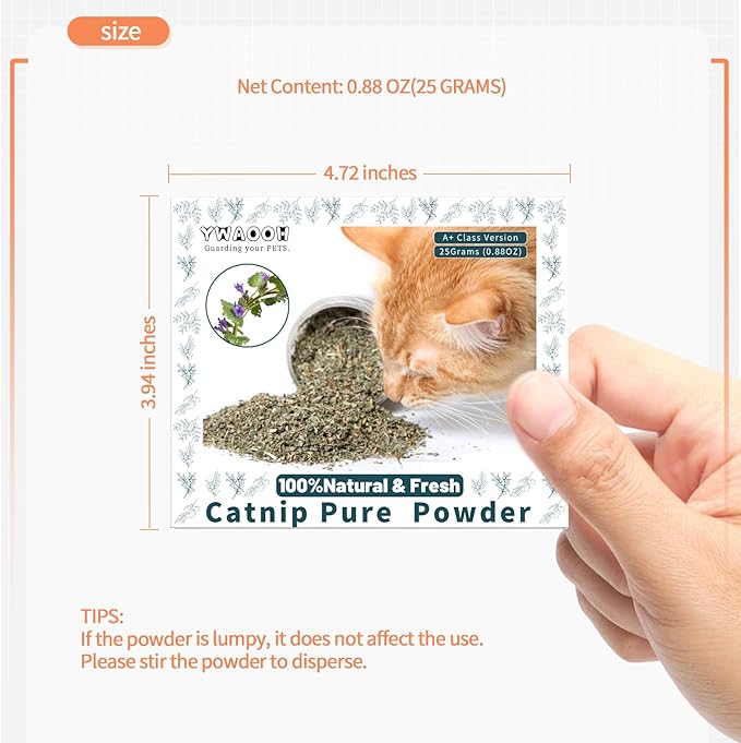 YWAOOH Premium Catnip for Cats & Kittens – Cold-Processed, High Potency Nepetalactone, 100% Pure Organic Leaf-Only Catnip for Toys, Scratchers, Refills, Stimulates Play & Protects Furniture - 25g