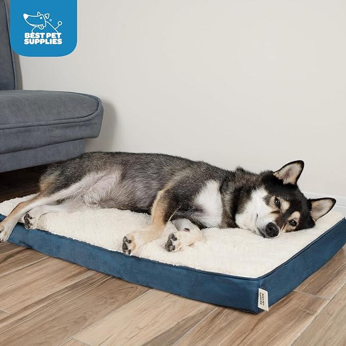 Best Pet Supplies Dog House Bed Crate Mat Tent Indoor Round Soft Plush for Small, Medium, and Large Breeds - Blue, 24 x 16 x 3