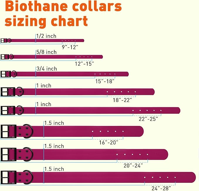 Dogline Biothane Coated Webbing Dog Collar with Black Metal Hardware: Durable Easy-Clean Everyday Collar for Dogs - Comfortable Adjustable Odor-Resistant Pet Collar, W1.5 x L20-24", Magenta Pink
