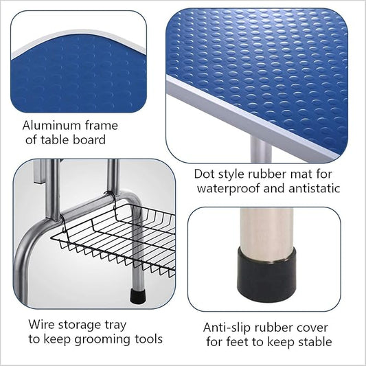 Pet Dog Grooming Table, Adjustable Large Heavy Duty Professional Foldable Trimming Stage with Arms, Noose, Mesh Tray, Maximum Capacity Up to 330LBS, 42''/Blue