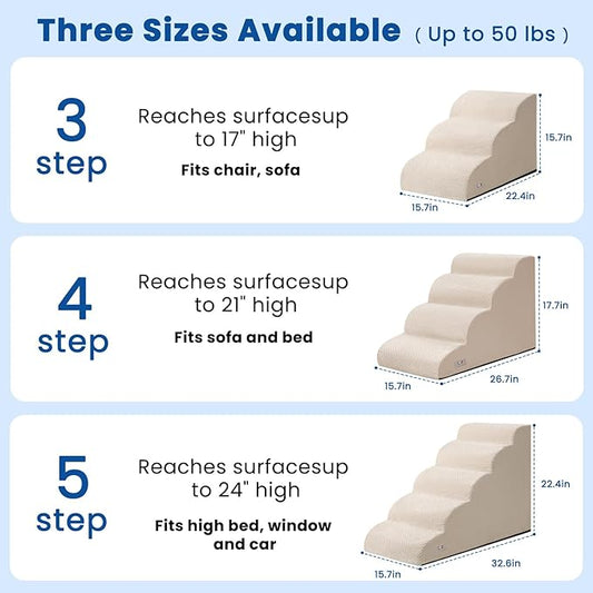 5 Step Dog Stairs for High Bed – Pet Steps for Small Dogs, Non-Slip Dog Ramp with Washable Cover, Pet Ladder for High Beds,Beige