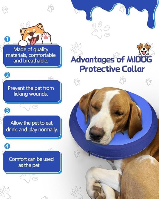 MIDOG Soft Inflatable Dog Cone,Donut E-Collar Alternative for After Surgery, Prevents Licking, Allowing Normal Eating & Vision,Comfortable Recovery Collar for Small Medium Large Dogs&Cats, DarkBlue-M
