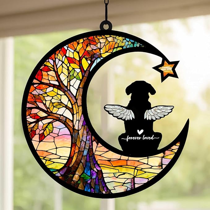 Personalized Loss of Dog Sympathy Gift, Custom Dog Memorial Suncatcher, Dog Memorial Gift, Loss of Dog Gift, Pet Remembrance Gift, 5.2" (Life Tree)