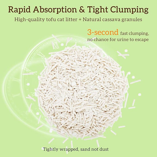 EZSKUUP Non-Stick Bottom Tofu Cassava Cat Litter, 4Pack Ultra Clumping Low Tracking Kitty Litter, Natural Biodegradable Litter, Plant Odor Control, Low Dust Easy to Scoop,36Lb