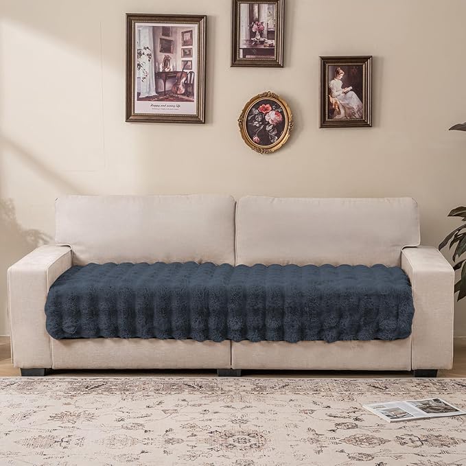 Dogs/Cats Bed Mats, Dog Pad Washable Removable Couch Cover with Anti-Slip Back, Plush Long Fur Mat, Perfect for Small, Medium and Large Dogs.(Noble Gray-Bubble, 30"x53")