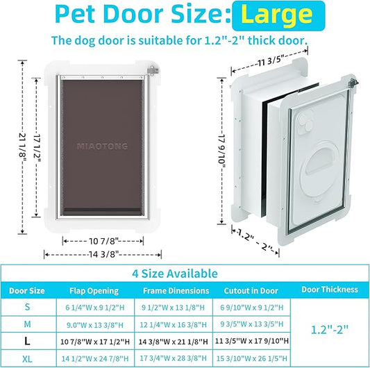 3-Flap Steel Large Dog Door for Exterior Doors with Sliding Lock Panel, Energy-Efficient Insulated Pet Door, Extreme Weather Doggy Door with Telescoping Tunnel, Never Rust(Pets Up to 100 Lb)