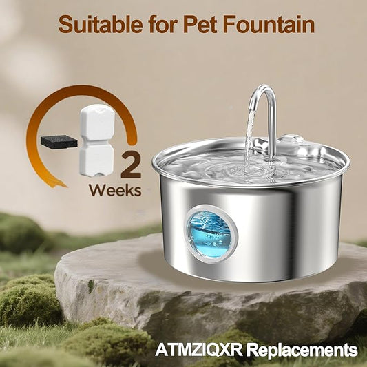 Cat Water Fountain Filters: Cat Fountain Filter Replacement (12 Pcs) - 3 Months Set of Replacement Filters for ATMZIQXR Pet Fountains S18 - Contains 6 Carbon Filters + 6 Sponges Filters