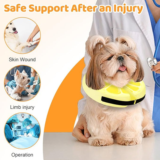 Adjustable Inflatable Dog Cone Collar for Surgery Recovery, Soft Cone for Dogs & Cats, Portable & Washable Dog Donut Collar, Large Cat Cone E Collar (Yellow M)