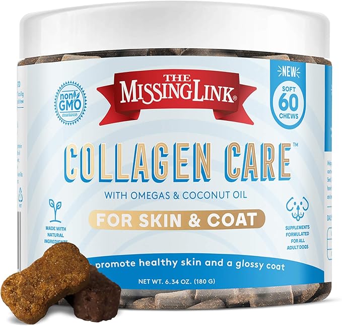 The Missing Link Collagen Care Skin & Coat Soft Chews 60ct - Daily Hair Growth, Healthy Skin & Strong Nails Support for Dogs