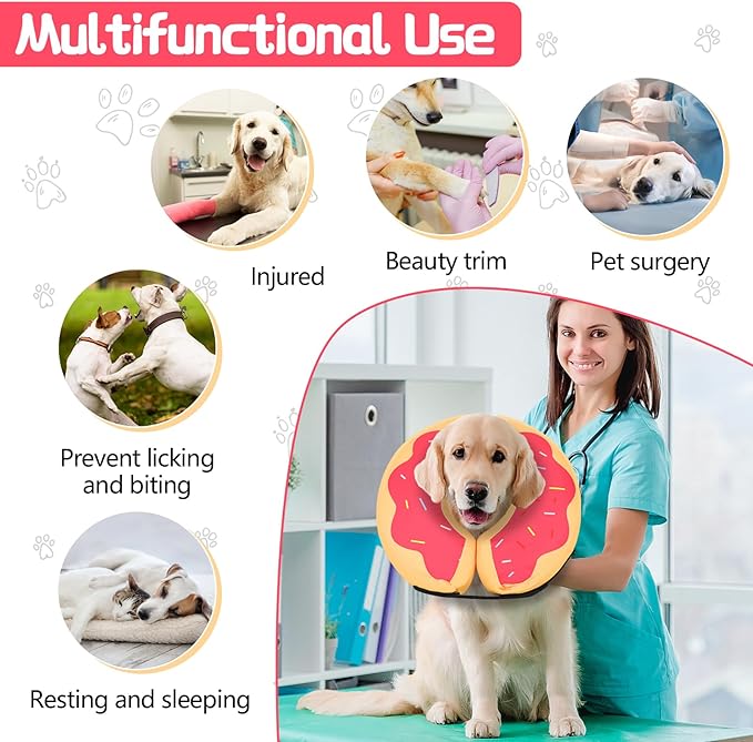 MIDOG Soft Inflatable Dog Cone, Donut E-Collar Alternative for After Surgery, Prevents Licking, Allowing Normal Eating & Vision, Comfortable Recovery Collar for Small Medium Large Dogs & Cats, Pink-XL